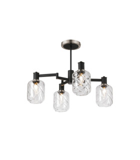 Worcester Swing Arm Semi Ceiling 4 Light E14 Satin Nickel/Satin Black/Clear Twisted Cylinder Glass-1