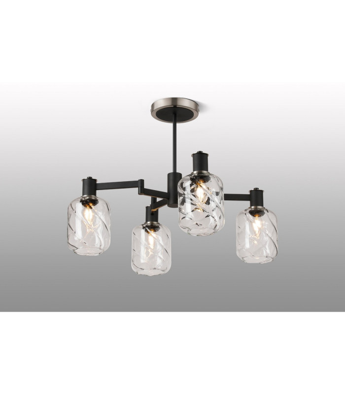 Worcester Swing Arm Semi Ceiling 4 Light E14 Satin Nickel/Satin Black/Clear Twisted Cylinder Glass-3