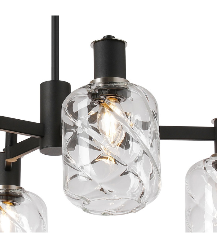Worcester Swing Arm Semi Ceiling 4 Light E14 Satin Nickel/Satin Black/Clear Twisted Cylinder Glass-6