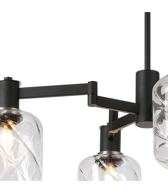 Worcester Swing Arm Semi Ceiling 4 Light E14 Satin Nickel/Satin Black/Clear Twisted Cylinder Glass-7