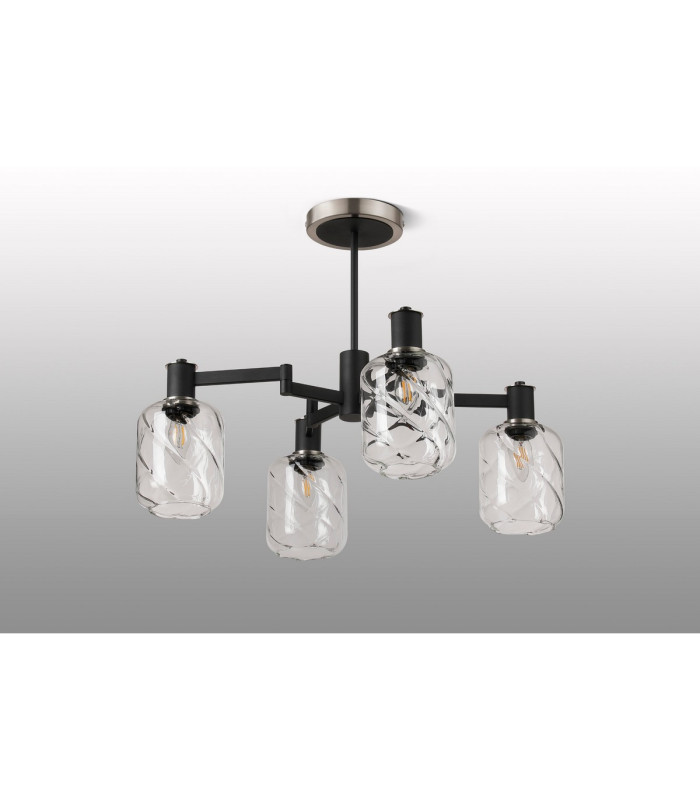 Worcester Swing Arm Semi Ceiling 4 Light E14 Satin Nickel/Satin Black/Clear Twisted Cylinder Glass-9