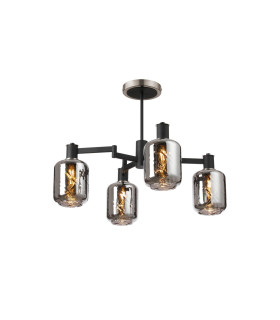 Worcester Swing Arm Semi Ceiling 4 Light E14 Satin Nickel/Satin Black/Smoke Twisted Cylinder Glass-1
