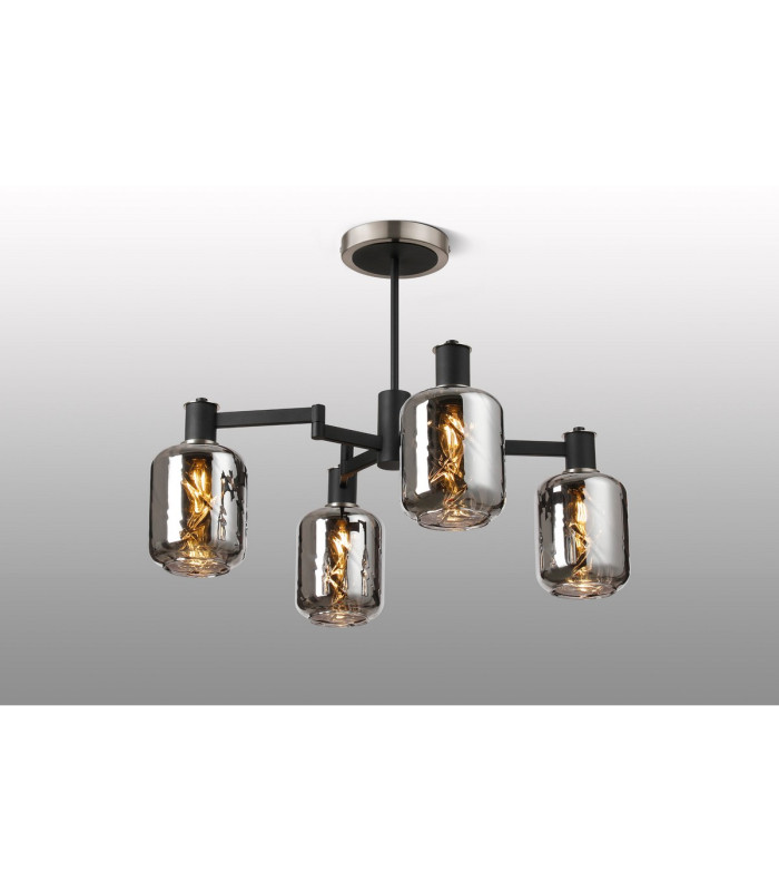 Worcester Swing Arm Semi Ceiling 4 Light E14 Satin Nickel/Satin Black/Smoke Twisted Cylinder Glass-3