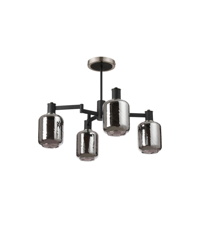 Worcester Swing Arm Semi Ceiling 4 Light E14 Satin Nickel/Satin Black/Smoke Twisted Cylinder Glass-4