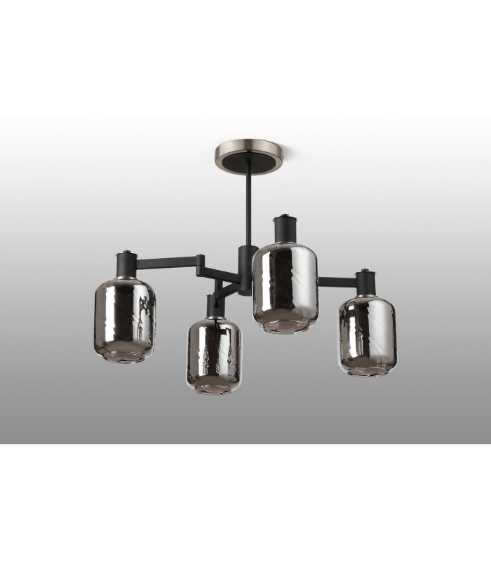 Worcester Swing Arm Semi Ceiling 4 Light E14 Satin Nickel/Satin Black/Smoke Twisted Cylinder Glass-9