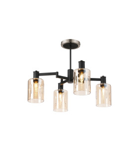 Worcester Swing Arm Semi Ceiling 4 Light E14 Satin Nickel/Satin Black/Amber Uniform Dimple Cylinder Glass-1