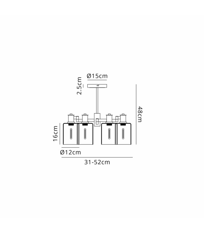 Worcester Swing Arm Semi Ceiling 4 Light E14 Satin Nickel/Satin Black/Amber Uniform Dimple Cylinder Glass-2