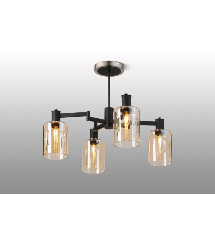 Worcester Swing Arm Semi Ceiling 4 Light E14 Satin Nickel/Satin Black/Amber Uniform Dimple Cylinder Glass-3