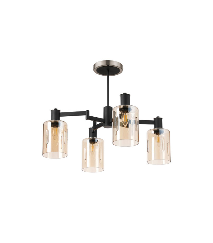 Worcester Swing Arm Semi Ceiling 4 Light E14 Satin Nickel/Satin Black/Amber Uniform Dimple Cylinder Glass-4