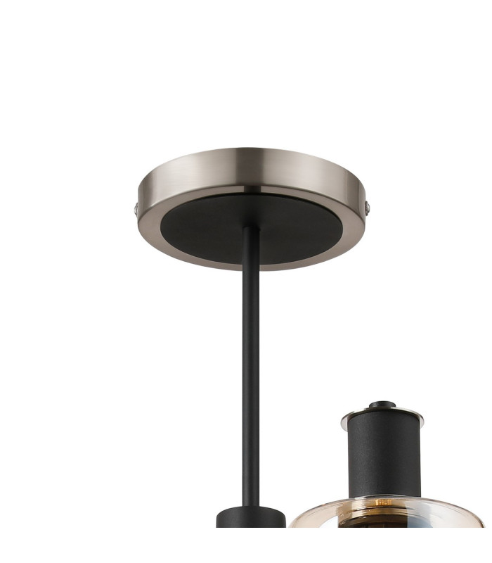 Worcester Swing Arm Semi Ceiling 4 Light E14 Satin Nickel/Satin Black/Amber Uniform Dimple Cylinder Glass-5