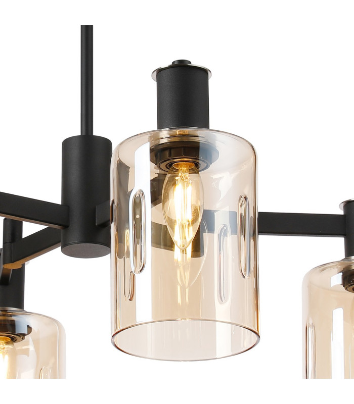 Worcester Swing Arm Semi Ceiling 4 Light E14 Satin Nickel/Satin Black/Amber Uniform Dimple Cylinder Glass-6