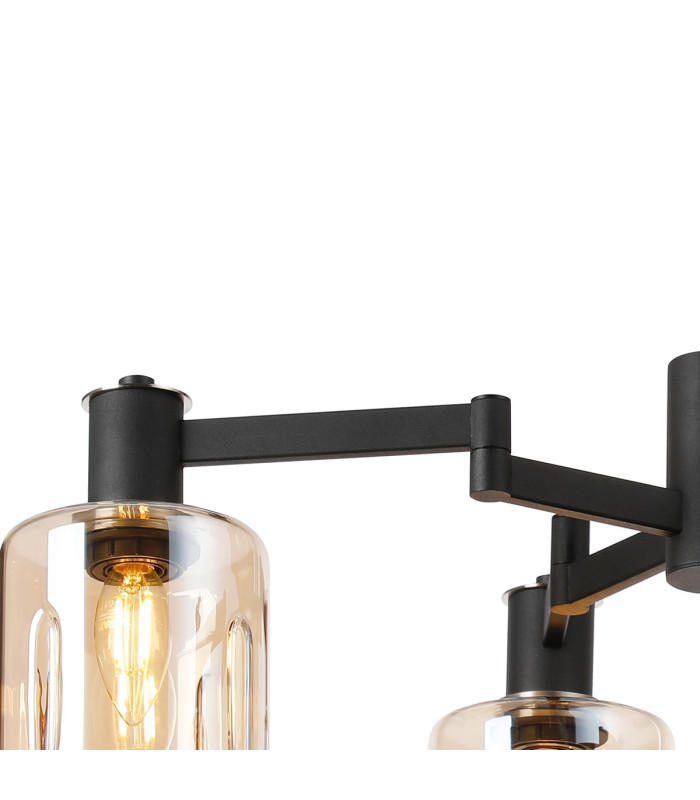 Worcester Swing Arm Semi Ceiling 4 Light E14 Satin Nickel/Satin Black/Amber Uniform Dimple Cylinder Glass-7