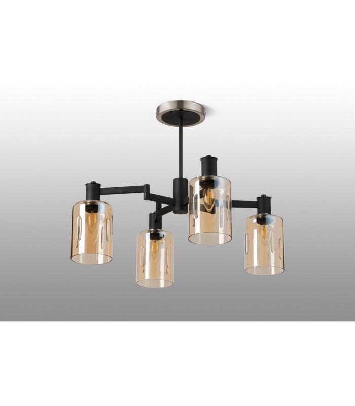 Worcester Swing Arm Semi Ceiling 4 Light E14 Satin Nickel/Satin Black/Amber Uniform Dimple Cylinder Glass-9