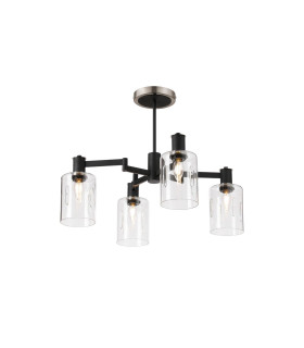 Worcester Swing Arm Semi Ceiling 4 Light E14 Satin Nickel/Satin Black/Clear Uniform Dimple Cylinder Glass-1