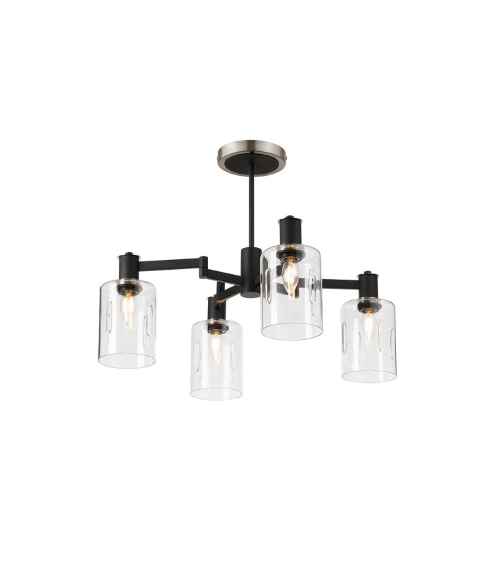 Worcester Swing Arm Semi Ceiling 4 Light E14 Satin Nickel/Satin Black/Clear Uniform Dimple Cylinder Glass-1
