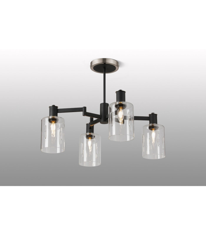 Worcester Swing Arm Semi Ceiling 4 Light E14 Satin Nickel/Satin Black/Clear Uniform Dimple Cylinder Glass-3