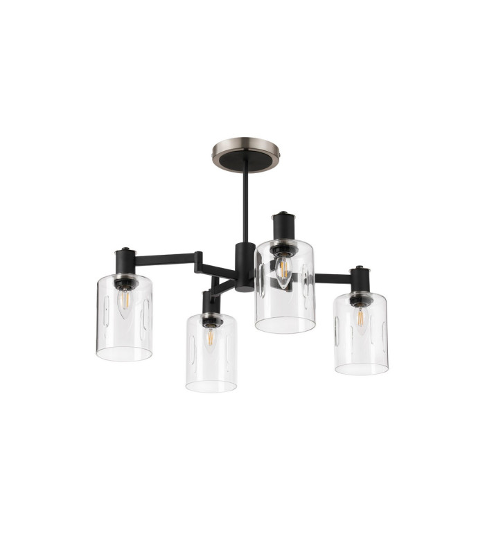Worcester Swing Arm Semi Ceiling 4 Light E14 Satin Nickel/Satin Black/Clear Uniform Dimple Cylinder Glass-4