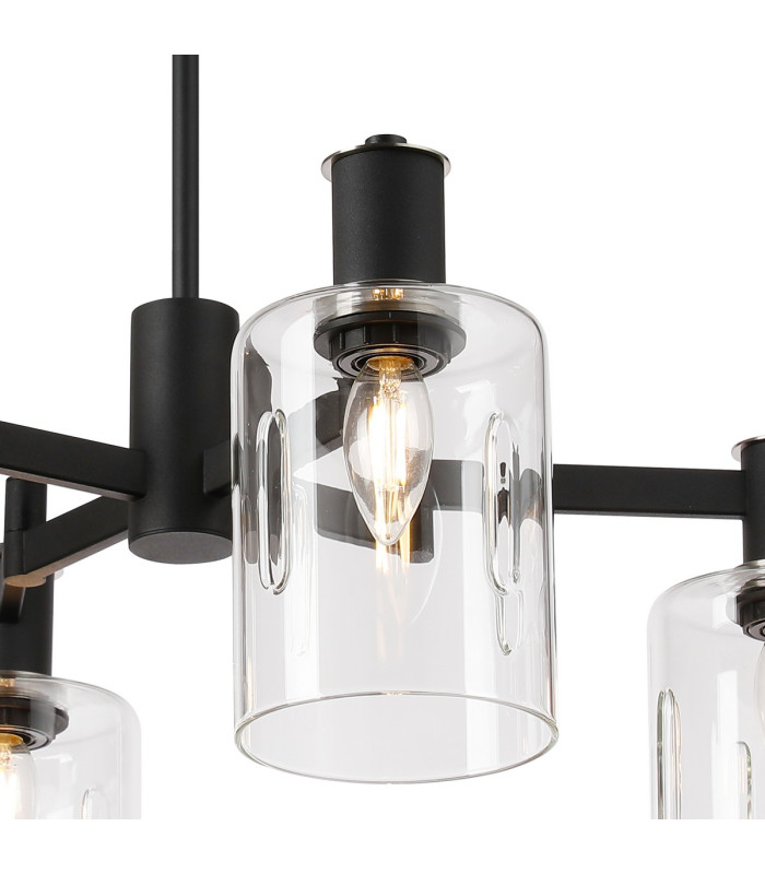 Worcester Swing Arm Semi Ceiling 4 Light E14 Satin Nickel/Satin Black/Clear Uniform Dimple Cylinder Glass-6