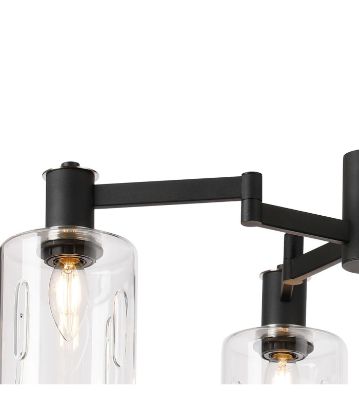 Worcester Swing Arm Semi Ceiling 4 Light E14 Satin Nickel/Satin Black/Clear Uniform Dimple Cylinder Glass-7