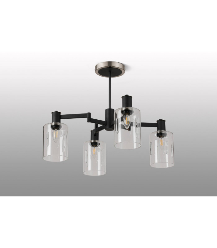Worcester Swing Arm Semi Ceiling 4 Light E14 Satin Nickel/Satin Black/Clear Uniform Dimple Cylinder Glass-9