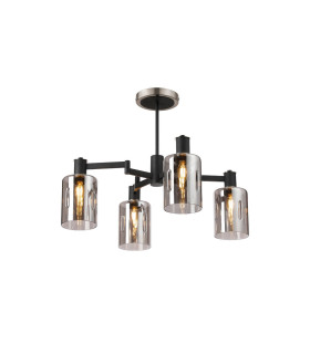 Worcester Swing Arm Semi Ceiling 4 Light E14 Satin Nickel/Satin Black/Smoke Uniform Dimple Cylinder Glass-1