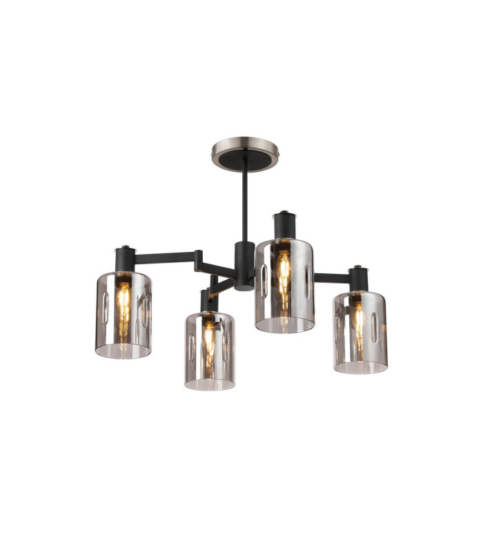 Worcester Swing Arm Semi Ceiling 4 Light E14 Satin Nickel/Satin Black/Smoke Uniform Dimple Cylinder Glass-1