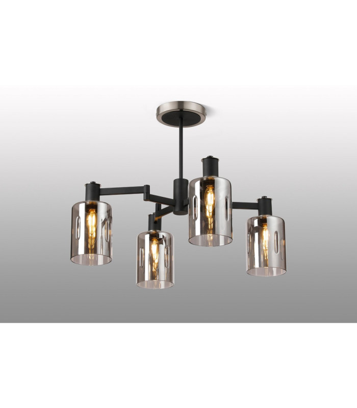 Worcester Swing Arm Semi Ceiling 4 Light E14 Satin Nickel/Satin Black/Smoke Uniform Dimple Cylinder Glass-3