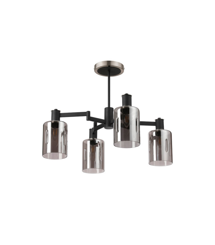 Worcester Swing Arm Semi Ceiling 4 Light E14 Satin Nickel/Satin Black/Smoke Uniform Dimple Cylinder Glass-4