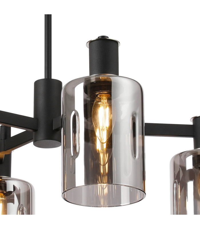 Worcester Swing Arm Semi Ceiling 4 Light E14 Satin Nickel/Satin Black/Smoke Uniform Dimple Cylinder Glass-6