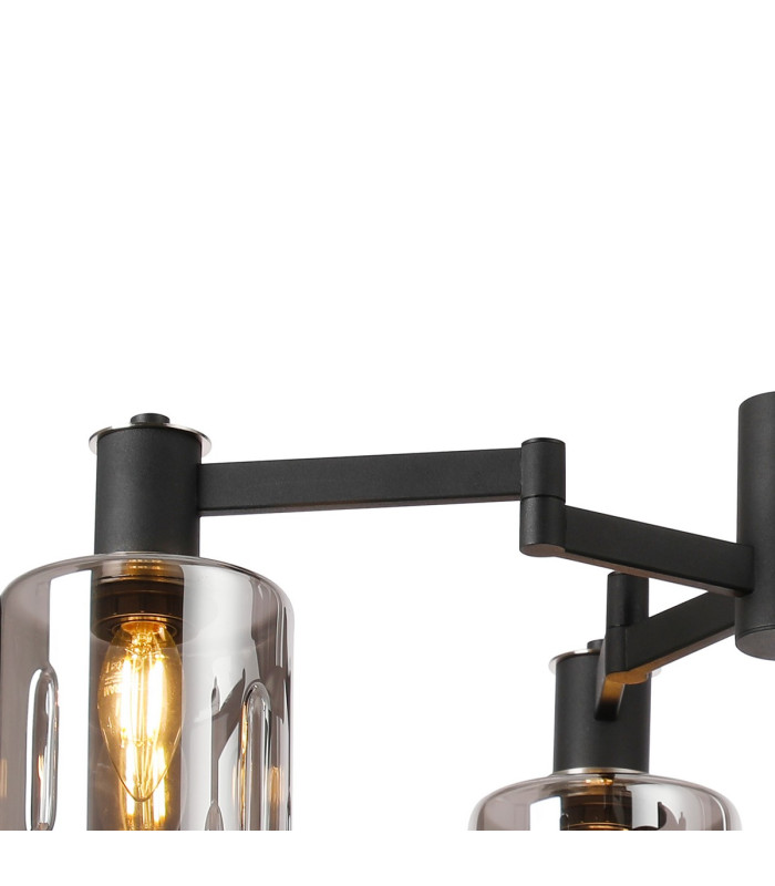 Worcester Swing Arm Semi Ceiling 4 Light E14 Satin Nickel/Satin Black/Smoke Uniform Dimple Cylinder Glass-7