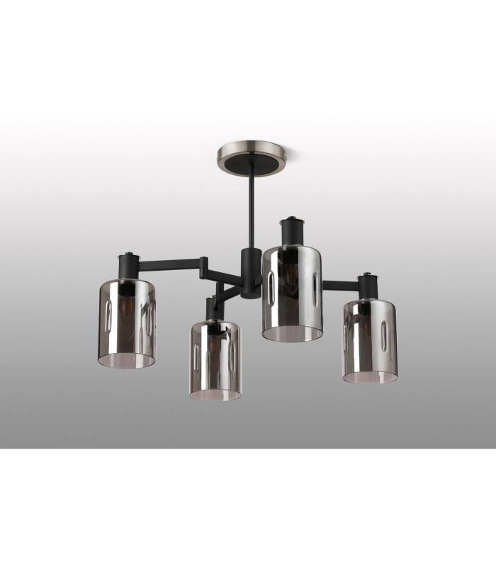 Worcester Swing Arm Semi Ceiling 4 Light E14 Satin Nickel/Satin Black/Smoke Uniform Dimple Cylinder Glass-9