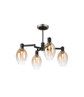 Worcester Swing Arm Semi Ceiling 4 Light E14 Satin Nickel/Satin Black/Amber Fade Wine Glass Glass-1