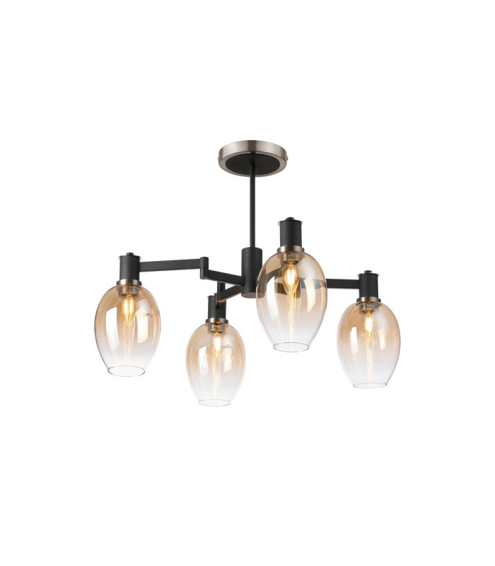 Worcester Swing Arm Semi Ceiling 4 Light E14 Satin Nickel/Satin Black/Amber Fade Wine Glass Glass-1