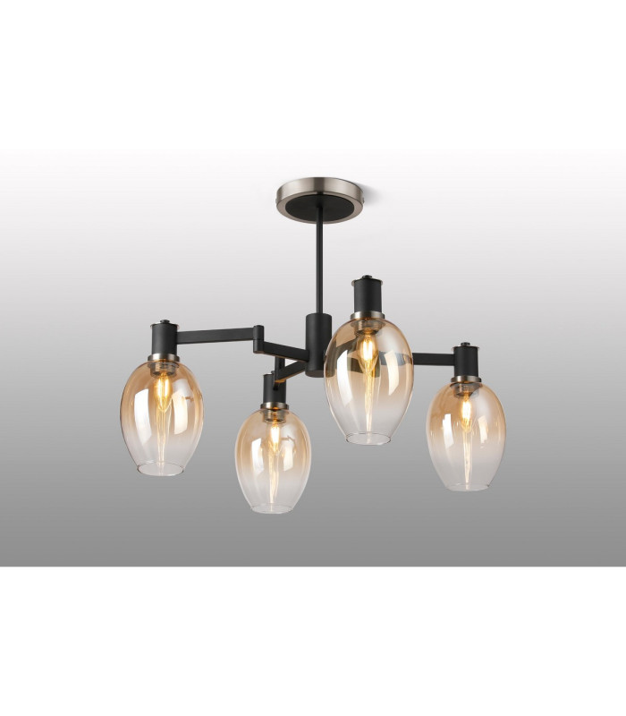 Worcester Swing Arm Semi Ceiling 4 Light E14 Satin Nickel/Satin Black/Amber Fade Wine Glass Glass-3