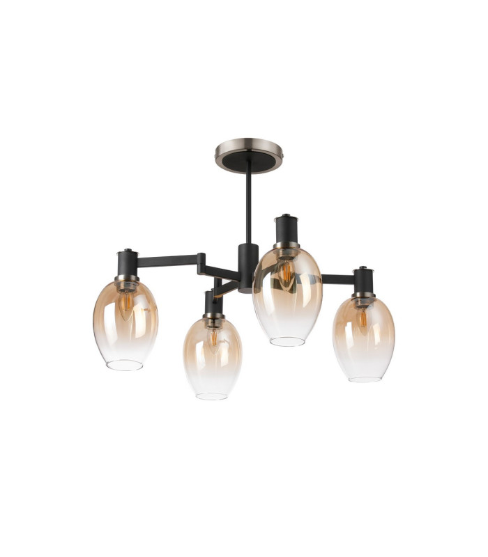 Worcester Swing Arm Semi Ceiling 4 Light E14 Satin Nickel/Satin Black/Amber Fade Wine Glass Glass-4