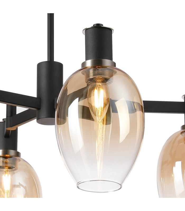 Worcester Swing Arm Semi Ceiling 4 Light E14 Satin Nickel/Satin Black/Amber Fade Wine Glass Glass-6