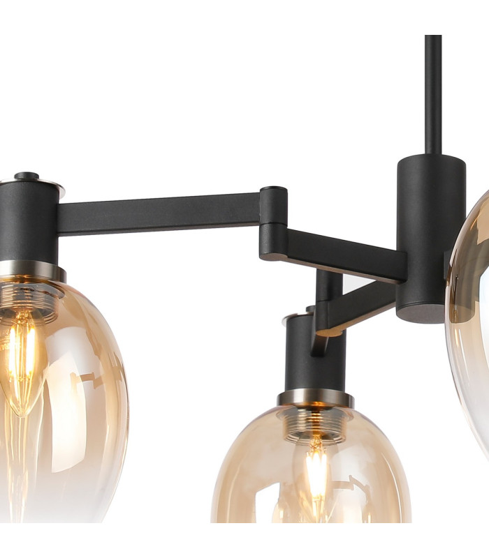 Worcester Swing Arm Semi Ceiling 4 Light E14 Satin Nickel/Satin Black/Amber Fade Wine Glass Glass-7