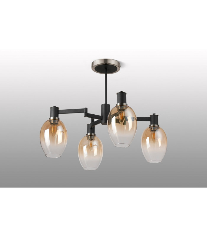 Worcester Swing Arm Semi Ceiling 4 Light E14 Satin Nickel/Satin Black/Amber Fade Wine Glass Glass-9