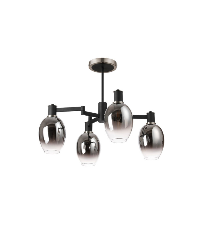 Worcester Swing Arm Semi Ceiling 4 Light E14 Satin Nickel/Satin Black/Smoke Fade Wine Glass Glass-4