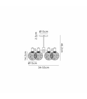 Worcester 55cm Swing Arm Semi Ceiling 4 Light E14 Satin Nickel/Satin Black/White Round Speckled Glass-2