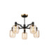 Worcester 69cm Swing Arm Semi Ceiling 5 Light E14 Brass/Satin Black/Amber Striped Cylinder Glass-1