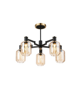 Worcester 69cm Swing Arm Semi Ceiling 5 Light E14 Brass/Satin Black/Amber Striped Cylinder Glass-1