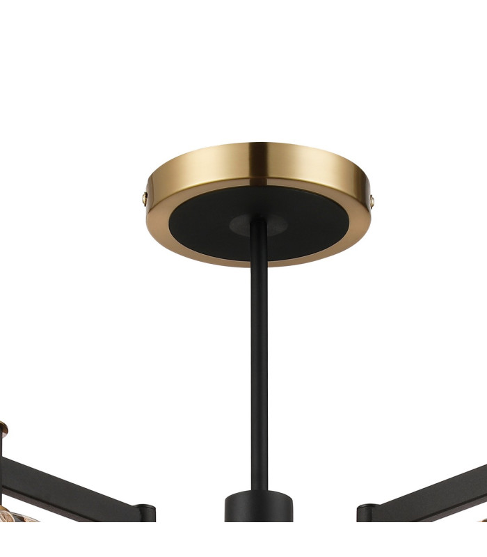 Worcester 69cm Swing Arm Semi Ceiling 5 Light E14 Brass/Satin Black/Amber Striped Cylinder Glass-7