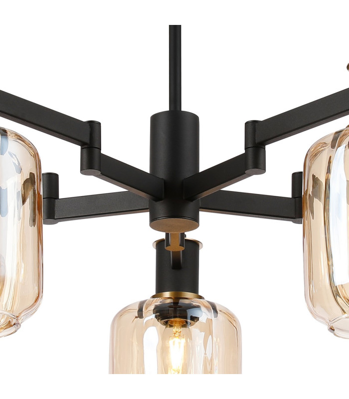 Worcester 69cm Swing Arm Semi Ceiling 5 Light E14 Brass/Satin Black/Amber Striped Cylinder Glass-8