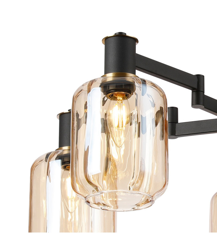 Worcester 69cm Swing Arm Semi Ceiling 5 Light E14 Brass/Satin Black/Amber Striped Cylinder Glass-9
