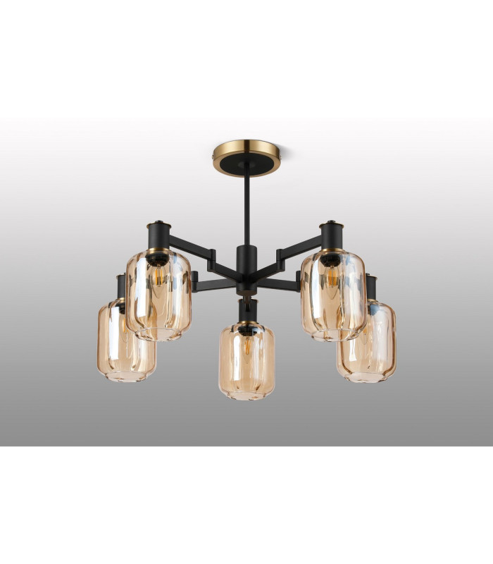 Worcester 69cm Swing Arm Semi Ceiling 5 Light E14 Brass/Satin Black/Amber Striped Cylinder Glass-10