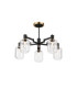 Worcester 69cm Swing Arm Semi Ceiling 5 Light E14 Brass/Satin Black/Clear Striped Cylinder Glass-1