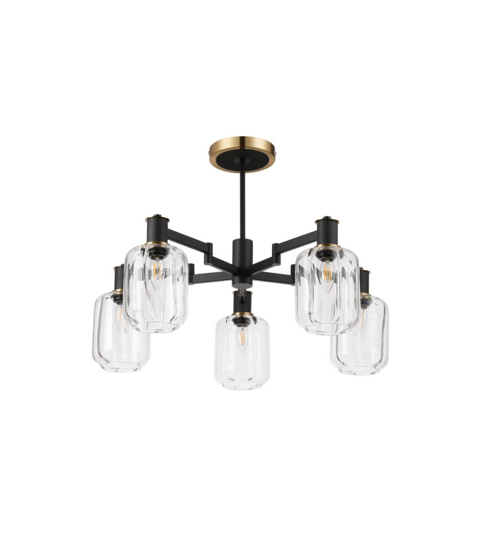 Worcester 69cm Swing Arm Semi Ceiling 5 Light E14 Brass/Satin Black/Clear Striped Cylinder Glass-5