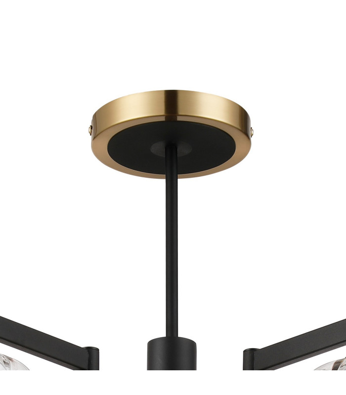 Worcester 69cm Swing Arm Semi Ceiling 5 Light E14 Brass/Satin Black/Clear Striped Cylinder Glass-6