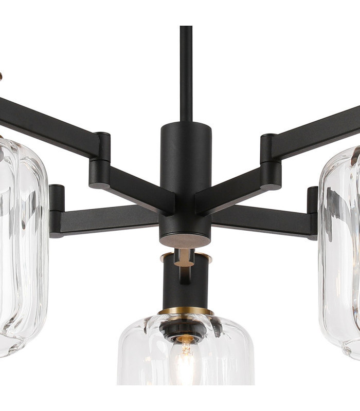 Worcester 69cm Swing Arm Semi Ceiling 5 Light E14 Brass/Satin Black/Clear Striped Cylinder Glass-7